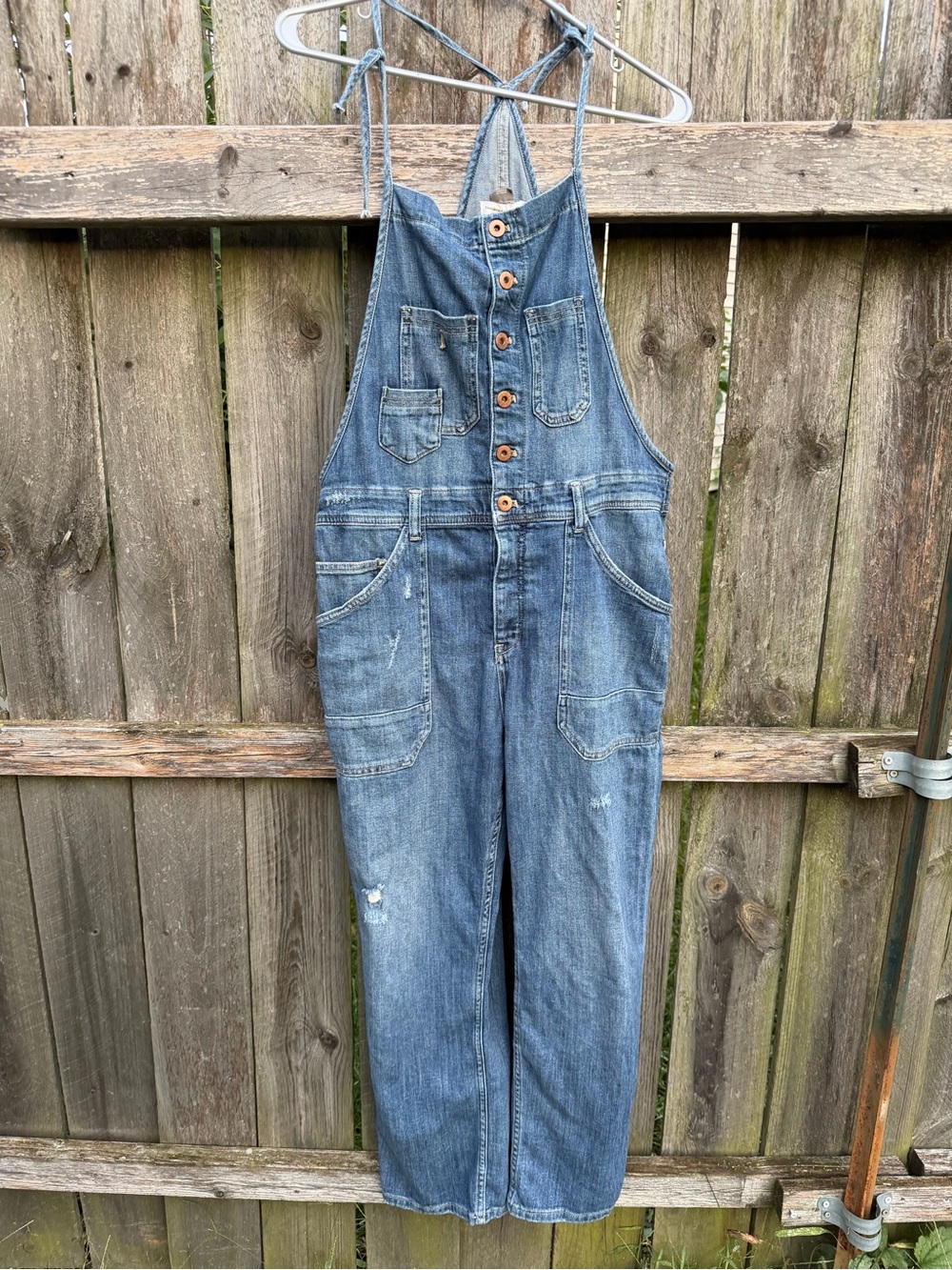 Anthropologie Pilcro Painters Overalls Womens 31 Blue Jumpsuit Distressed Denim